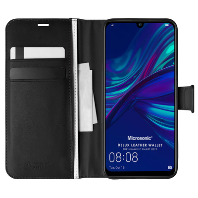 Microsonic Huawei P Smart 2019 Kılıf Delux Leather Wallet Siyah