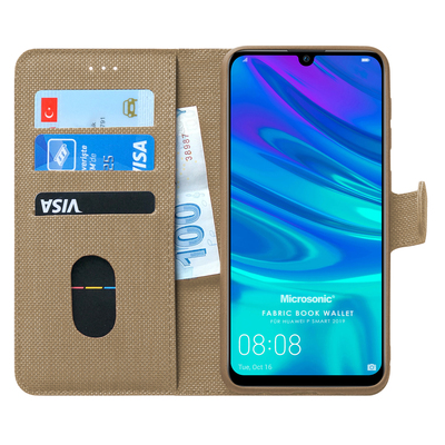 Microsonic Huawei P Smart 2019 Kılıf Fabric Book Wallet Gold