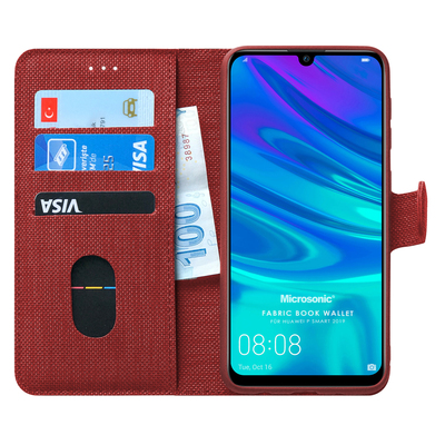 Microsonic Huawei P Smart 2019 Kılıf Fabric Book Wallet Kırmızı