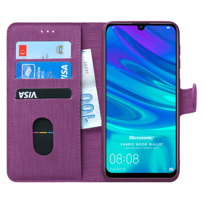 Microsonic Huawei P Smart 2019 Kılıf Fabric Book Wallet Mor