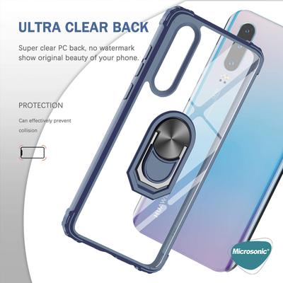 Microsonic Huawei P Smart 2019 Kılıf Grande Clear Ring Holder Siyah