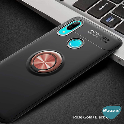 Microsonic Huawei P Smart 2019 Kılıf Kickstand Ring Holder Siyah Rose
