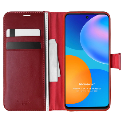 Microsonic Huawei P Smart 2021 Kılıf Delux Leather Wallet Kırmızı