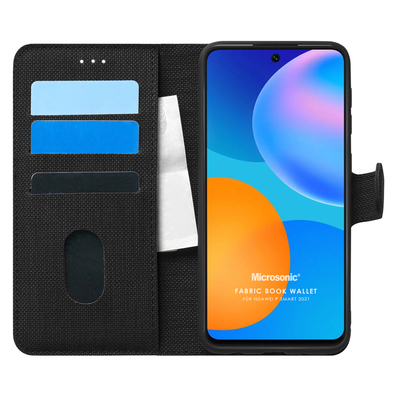 Microsonic Huawei P Smart 2021 Kılıf Fabric Book Wallet Siyah