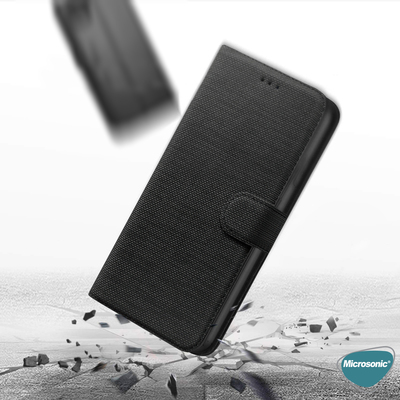 Microsonic Huawei P Smart 2021 Kılıf Fabric Book Wallet Siyah