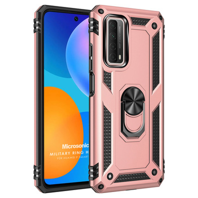 Microsonic Huawei P Smart 2021 Kılıf Military Ring Holder Rose Gold