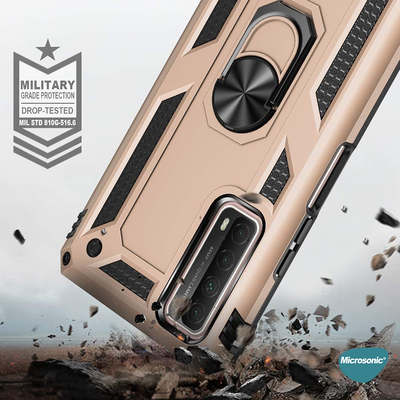Microsonic Huawei P Smart 2021 Kılıf Military Ring Holder Rose Gold