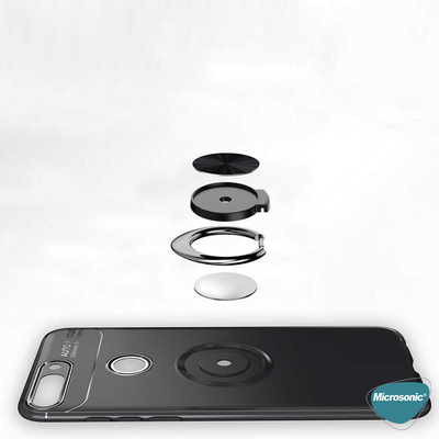Microsonic Huawei P Smart Kılıf Kickstand Ring Holder Siyah Rose