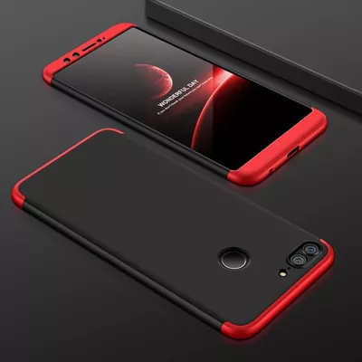 Microsonic Huawei P Smart Kılıf Double Dip 360 Protective Siyah Kırmızı