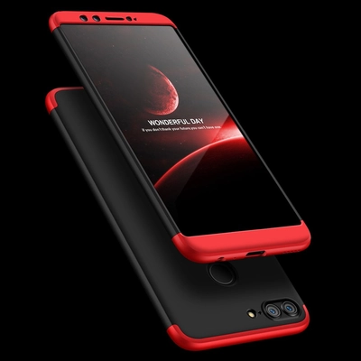 Microsonic Huawei P Smart Kılıf Double Dip 360 Protective Siyah Kırmızı