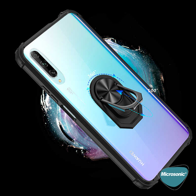 Microsonic Huawei P Smart Pro Kılıf Grande Clear Ring Holder Kırmızı