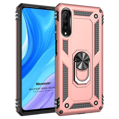 Microsonic Huawei P Smart Pro Kılıf Military Ring Holder Rose Gold