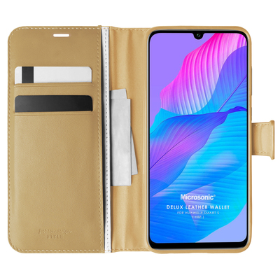 Microsonic Huawei P Smart S Kılıf Delux Leather Wallet Gold