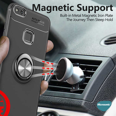 Microsonic Huawei P10 Lite Kılıf Kickstand Ring Holder Siyah
