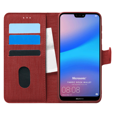 Microsonic Huawei P20 Lite Kılıf Fabric Book Wallet Kırmızı