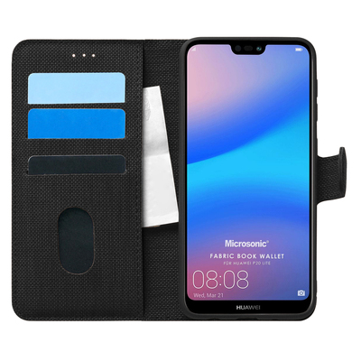 Microsonic Huawei P20 Lite Kılıf Fabric Book Wallet Siyah