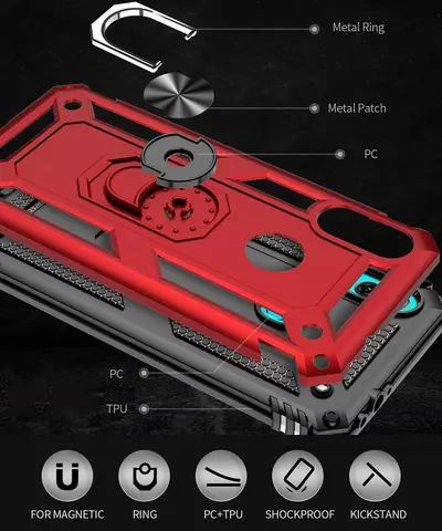 Microsonic Huawei P20 Lite Kılıf Military Ring Holder Kırmızı