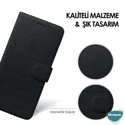 Microsonic Huawei P30 Kılıf Fabric Book Wallet Siyah