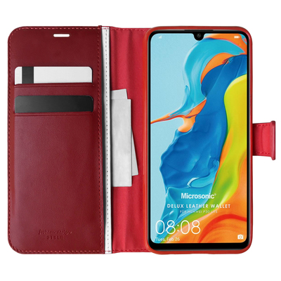 Microsonic Huawei P30 Lite Kılıf Delux Leather Wallet Kırmızı