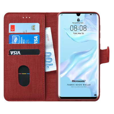Microsonic Huawei P30 Pro Kılıf Fabric Book Wallet Kırmızı
