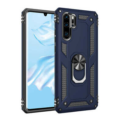 Microsonic Huawei P30 Pro Kılıf Military Ring Holder Lacivert