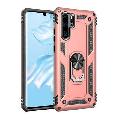 Microsonic Huawei P30 Pro Kılıf Military Ring Holder Rose Gold