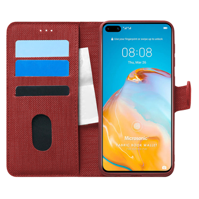 Microsonic Huawei P40 Kılıf Fabric Book Wallet Kırmızı