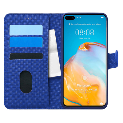 Microsonic Huawei P40 Kılıf Fabric Book Wallet Lacivert