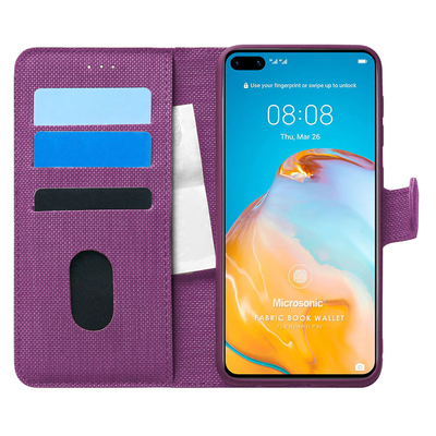 Microsonic Huawei P40 Kılıf Fabric Book Wallet Mor