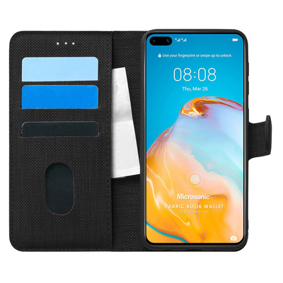 Microsonic Huawei P40 Kılıf Fabric Book Wallet Siyah