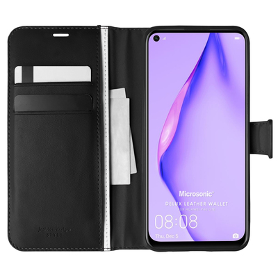 Microsonic Huawei P40 Lite Kılıf Delux Leather Wallet Siyah