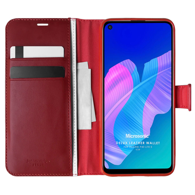 Microsonic Huawei P40 Lite E Kılıf Delux Leather Wallet Kırmızı