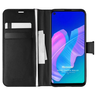 Microsonic Huawei P40 Lite E Kılıf Delux Leather Wallet Siyah