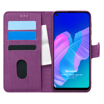 Microsonic Huawei P40 Lite E Kılıf Fabric Book Wallet Mor