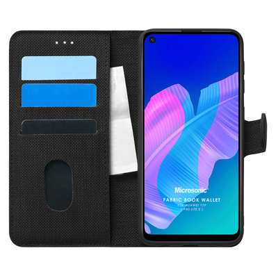 Microsonic Huawei P40 Lite E Kılıf Fabric Book Wallet Siyah