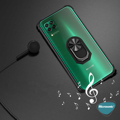 Microsonic Huawei P40 Lite Kılıf Grande Clear Ring Holder Siyah