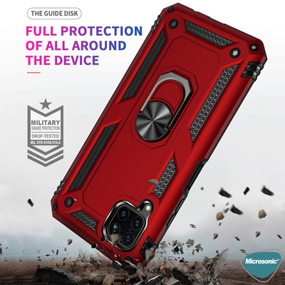 Microsonic Huawei P40 Lite Kılıf Military Ring Holder Kırmızı