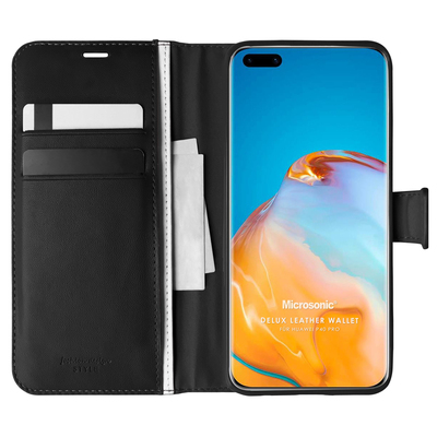 Microsonic Huawei P40 Pro Kılıf Delux Leather Wallet Siyah