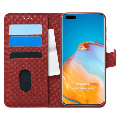 Microsonic Huawei P40 Pro Kılıf Fabric Book Wallet Kırmızı