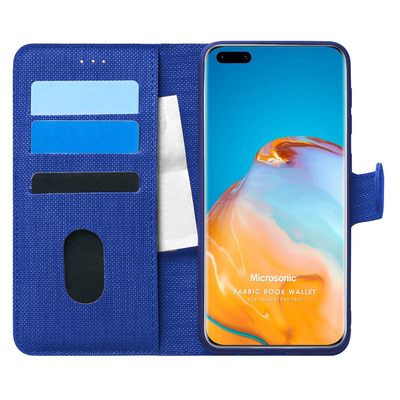 Microsonic Huawei P40 Pro Kılıf Fabric Book Wallet Lacivert