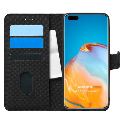 Microsonic Huawei P40 Pro Kılıf Fabric Book Wallet Siyah