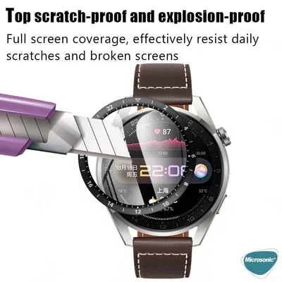 Microsonic Huawei Watch 3 Pro Tam Kaplayan Temperli Cam Full Ekran Koruyucu Siyah