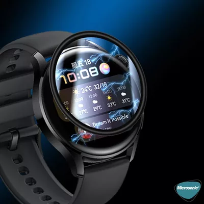 Microsonic Huawei Watch GT 3 Pro 43mm Seramik Tam Kaplayan Temperli Cam Full Ekran Koruyucu Siyah