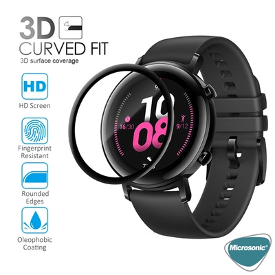 Microsonic Huawei Watch GT2 42mm Tam Kaplayan Temperli Cam Full Ekran Koruyucu Siyah