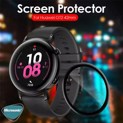 Microsonic Huawei Watch GT2 42mm Tam Kaplayan Temperli Cam Full Ekran Koruyucu Siyah