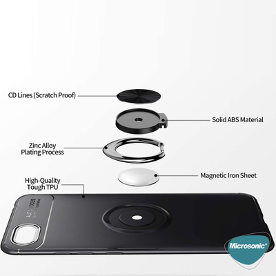 Microsonic Huawei Y5 2018 Kılıf Kickstand Ring Holder Siyah Rose