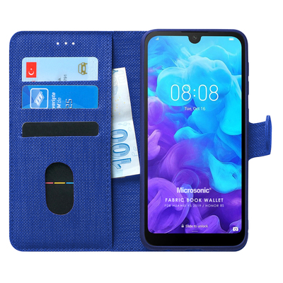 Microsonic Huawei Y5 2019 Kılıf Fabric Book Wallet Lacivert