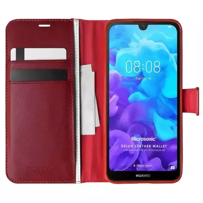 Microsonic Huawei Y5 2019 Kılıf Delux Leather Wallet Kırmızı