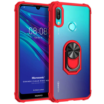 Microsonic Huawei Y6 2019 Kılıf Grande Clear Ring Holder Kırmızı