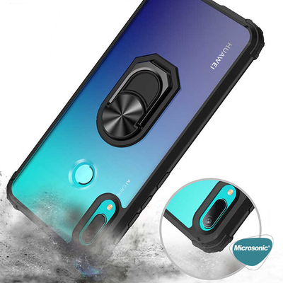 Microsonic Huawei Y6 2019 Kılıf Grande Clear Ring Holder Kırmızı